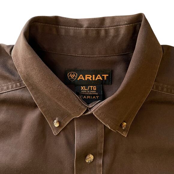 Ariat Men’s Shirt Solid Twill Brown Orange Button Down Long Sleeves 2012 - Picture 7 of 12